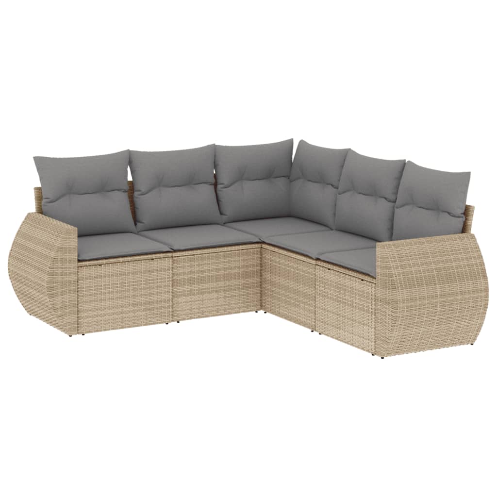 5-dijelni vrtni set sofa s jastucima bež od poliratana