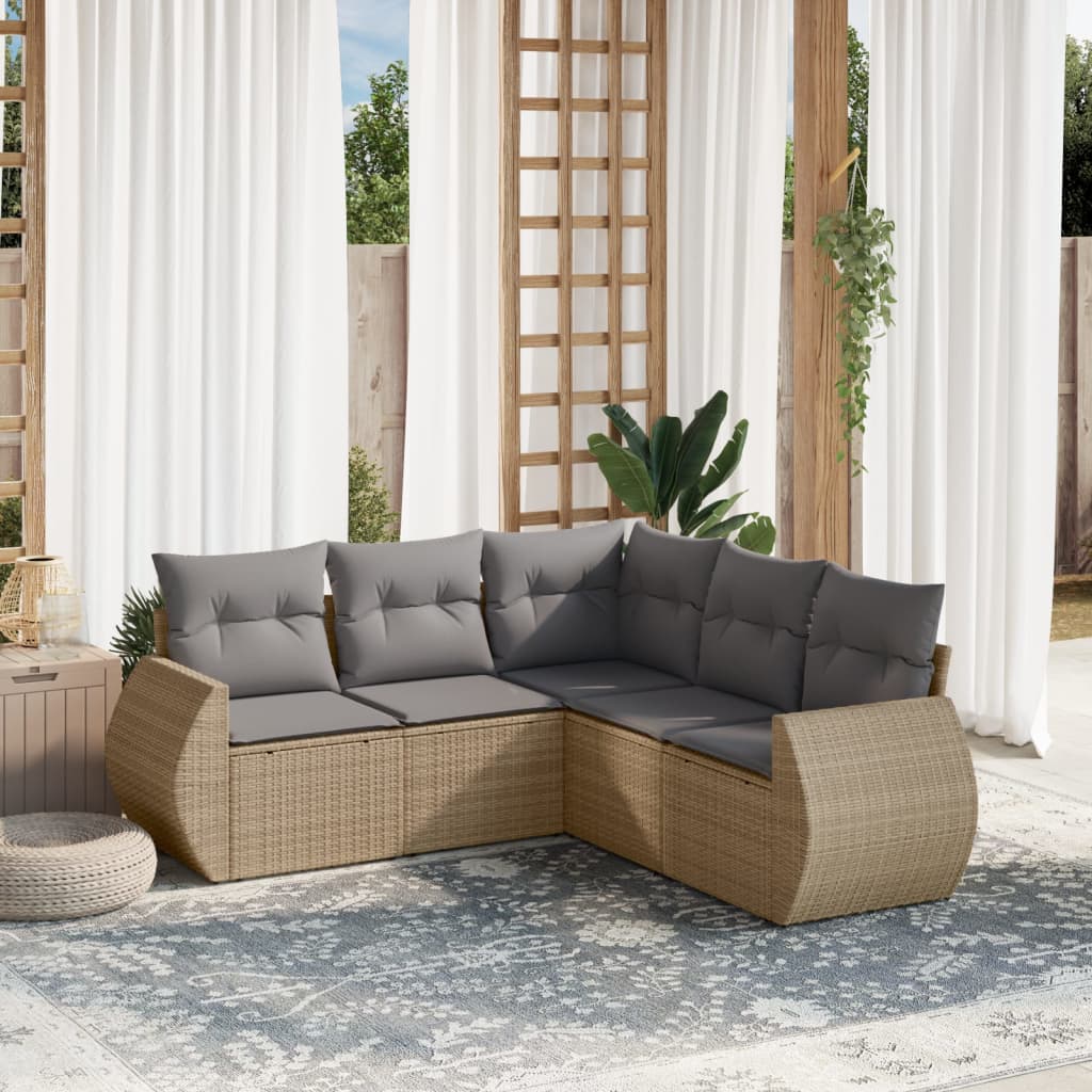 5-dijelni vrtni set sofa s jastucima bež od poliratana