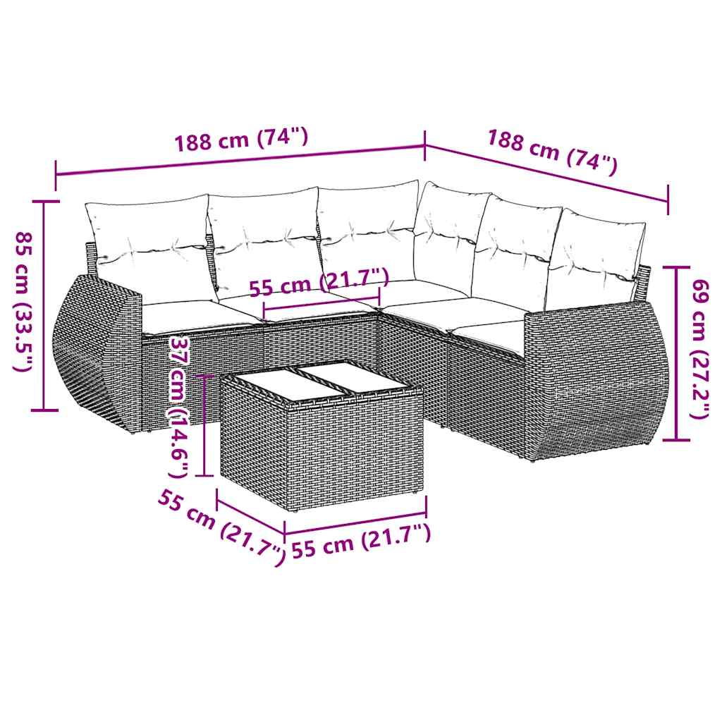 6-dijelni set vrtnih sofa od poliratana s jastucima svjetlosivi