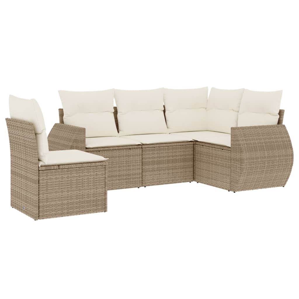 5-dijelni vrtni set sofa s jastucima bež od poliratana