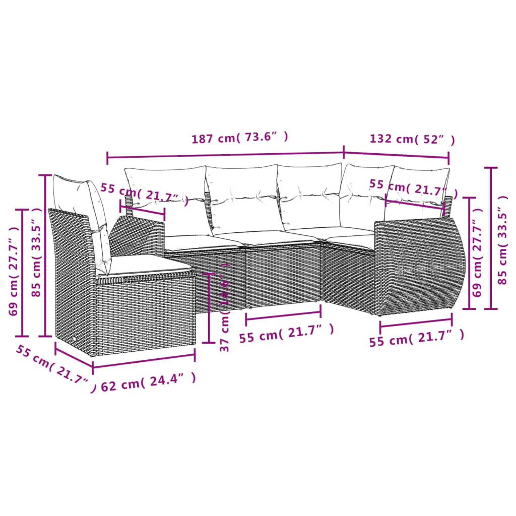 5-dijelni vrtni set sofa s jastucima bež od poliratana