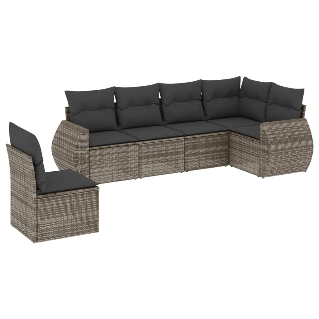 6-dijelni set vrtnih sofa od poliratana s jastucima sivi