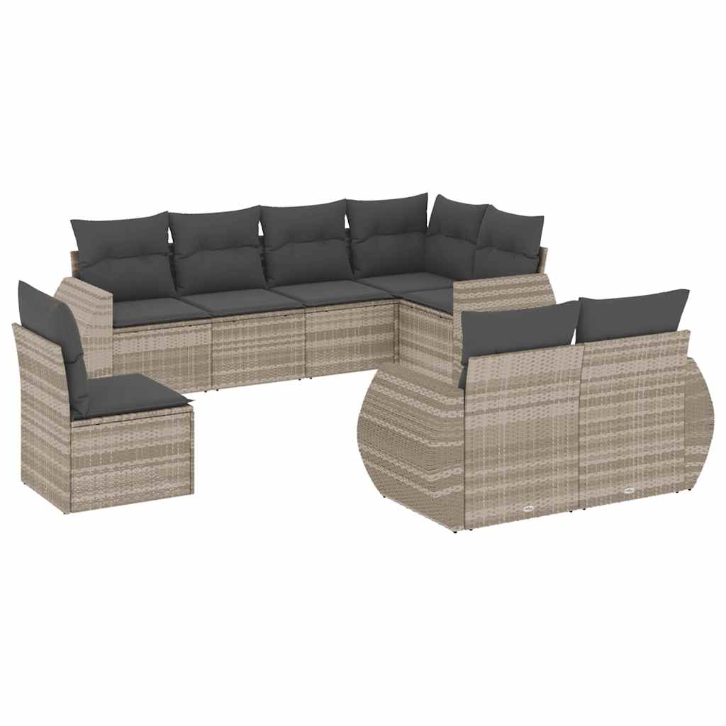 8-dijelni set vrtnih sofa od poliratana s jastucima svjetlosivi