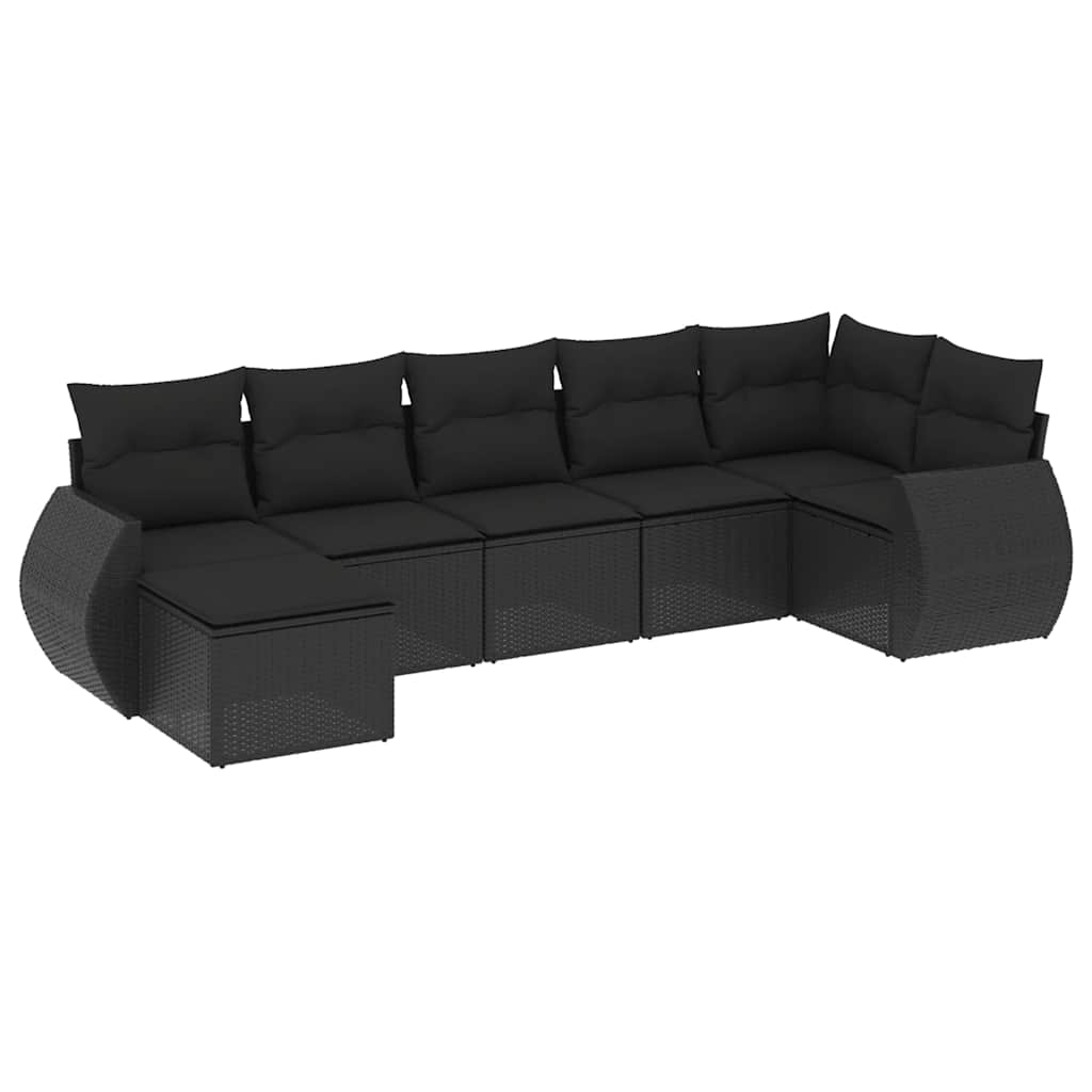 7-dijelni set vrtnih sofa od poliratana s jastucima crni