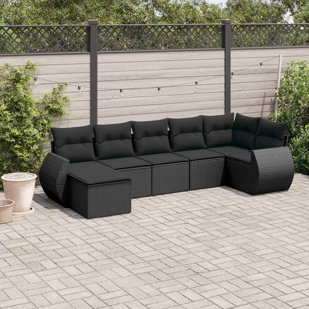 7-dijelni set vrtnih sofa od poliratana s jastucima crni