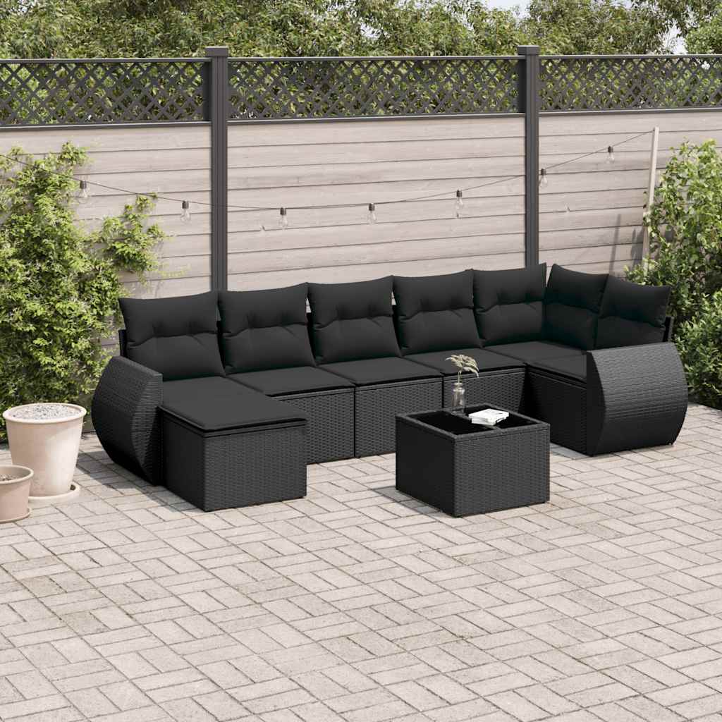 8-dijelni set vrtnih sofa od poliratana s jastucima crni