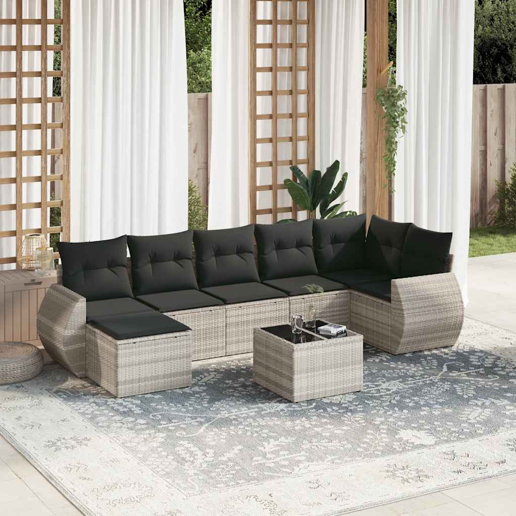 8-dijelni set vrtnih sofa od poliratana s jastucima svjetlosivi