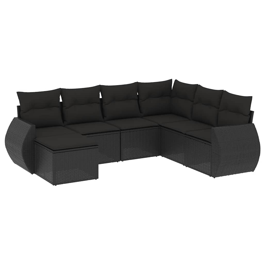 7-dijelni set vrtnih sofa od poliratana s jastucima crni