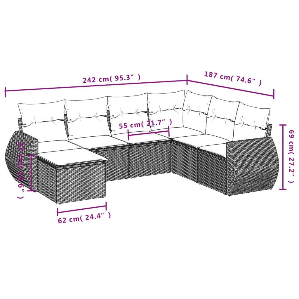 7-dijelni set vrtnih sofa sivi od poliratana