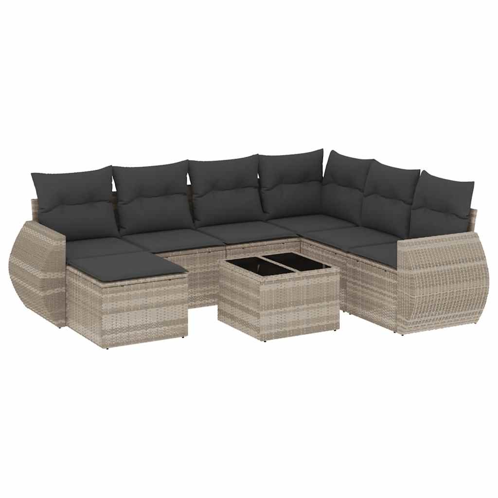 8-dijelni set vrtnih sofa od poliratana s jastucima svjetlosivi