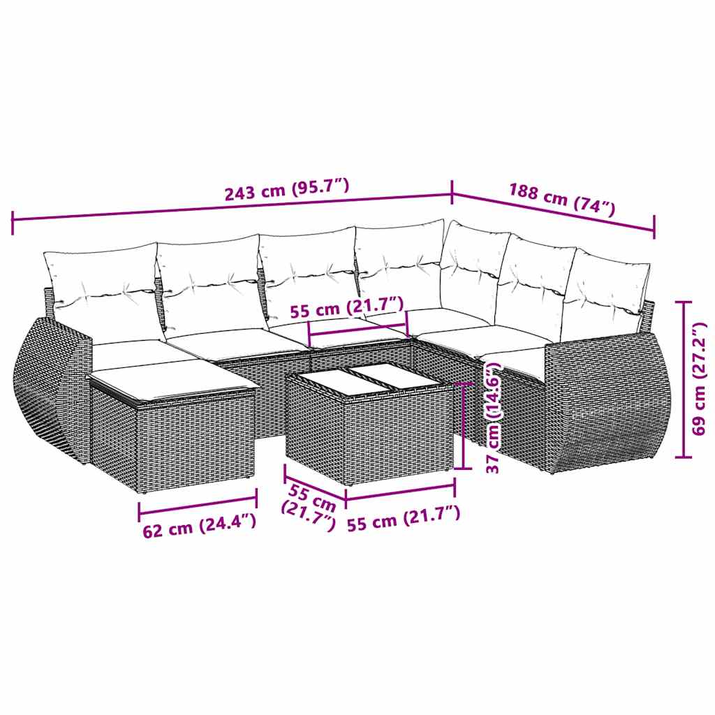 8-dijelni set vrtnih sofa od poliratana s jastucima svjetlosivi