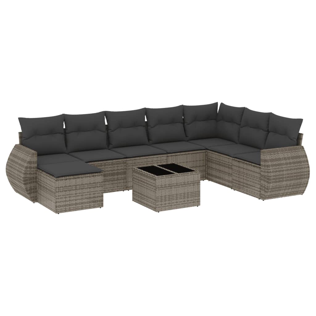 9-dijelni set vrtnih sofa od poliratana s jastucima sivi