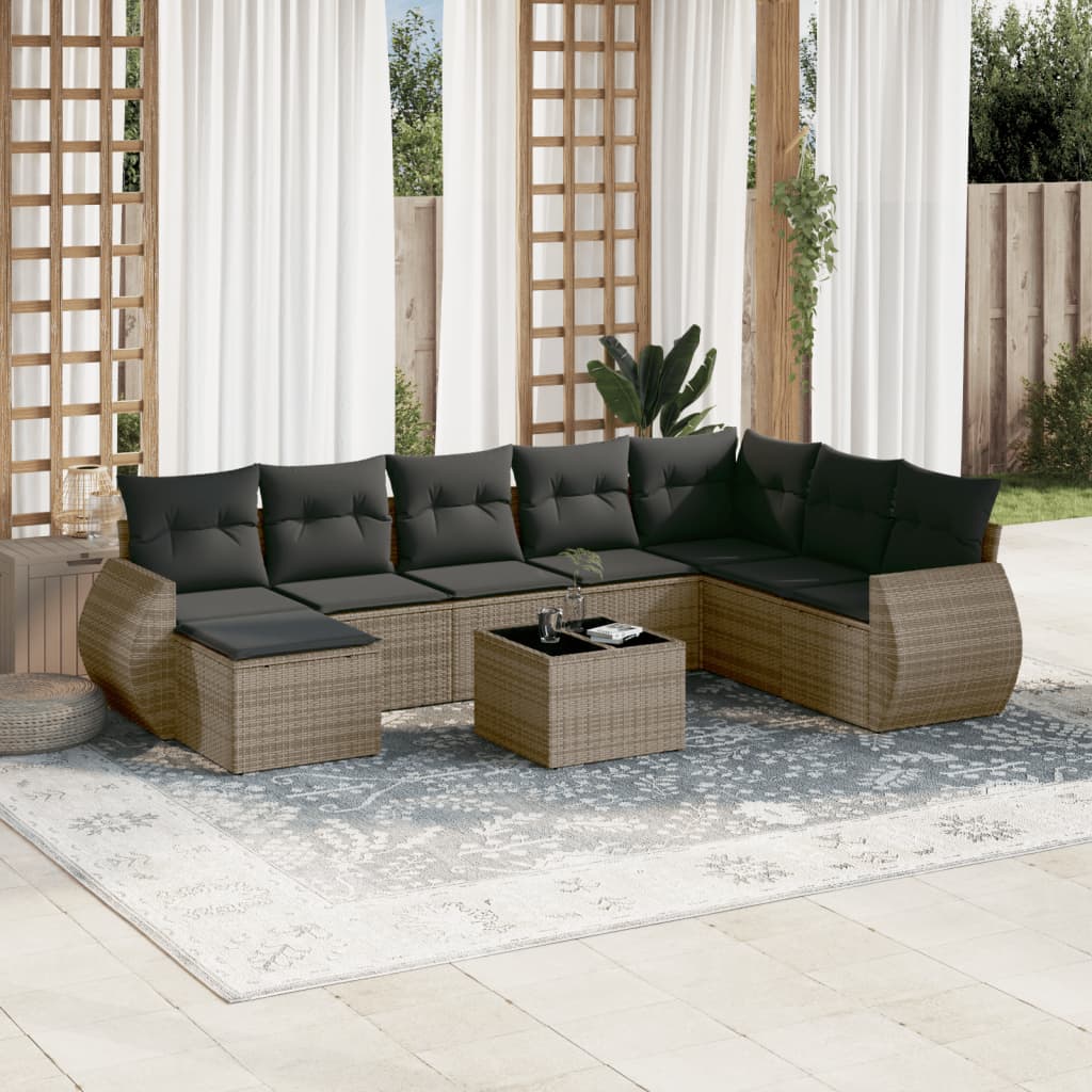 9-dijelni set vrtnih sofa od poliratana s jastucima sivi