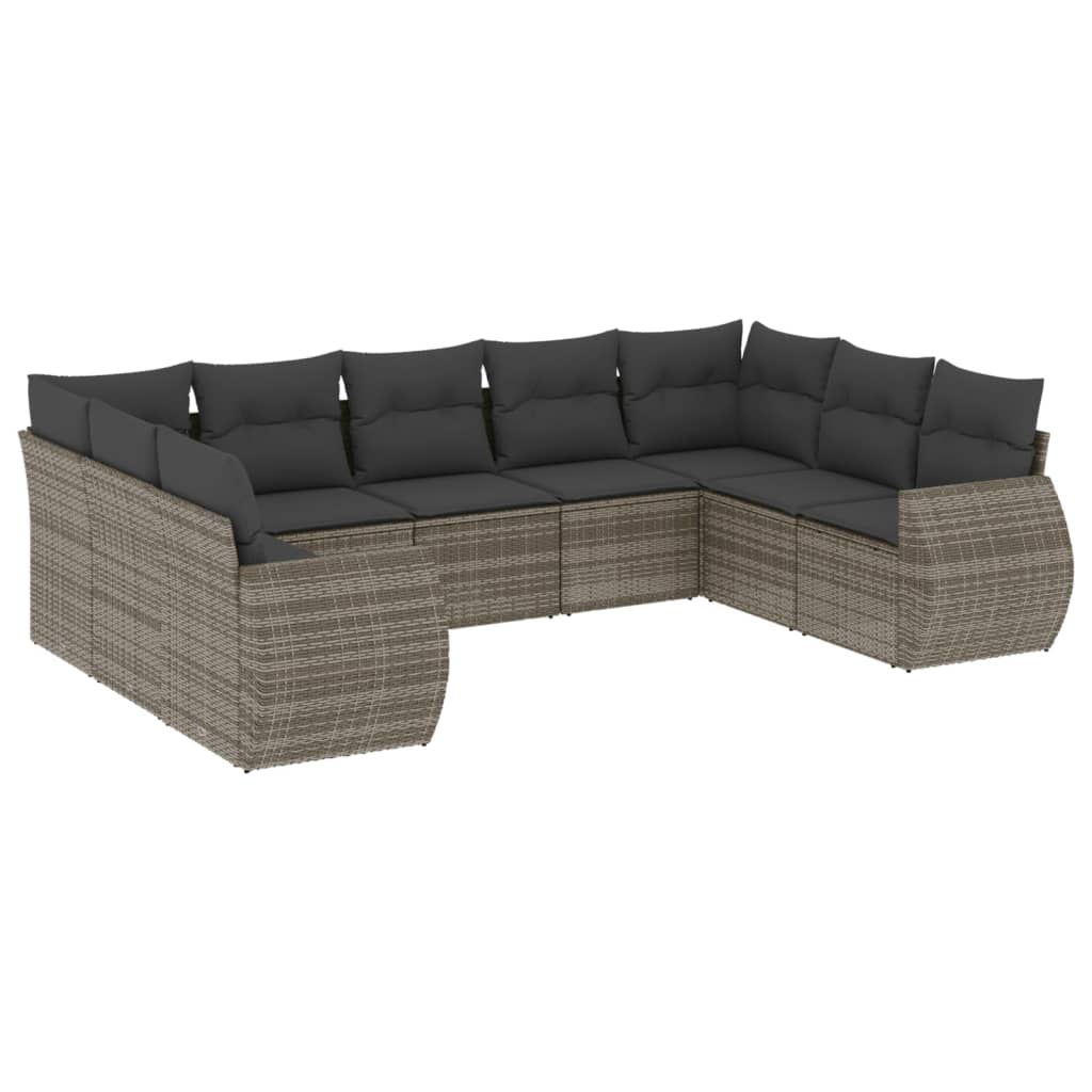 9-dijelni set vrtnih sofa od poliratana s jastucima sivi