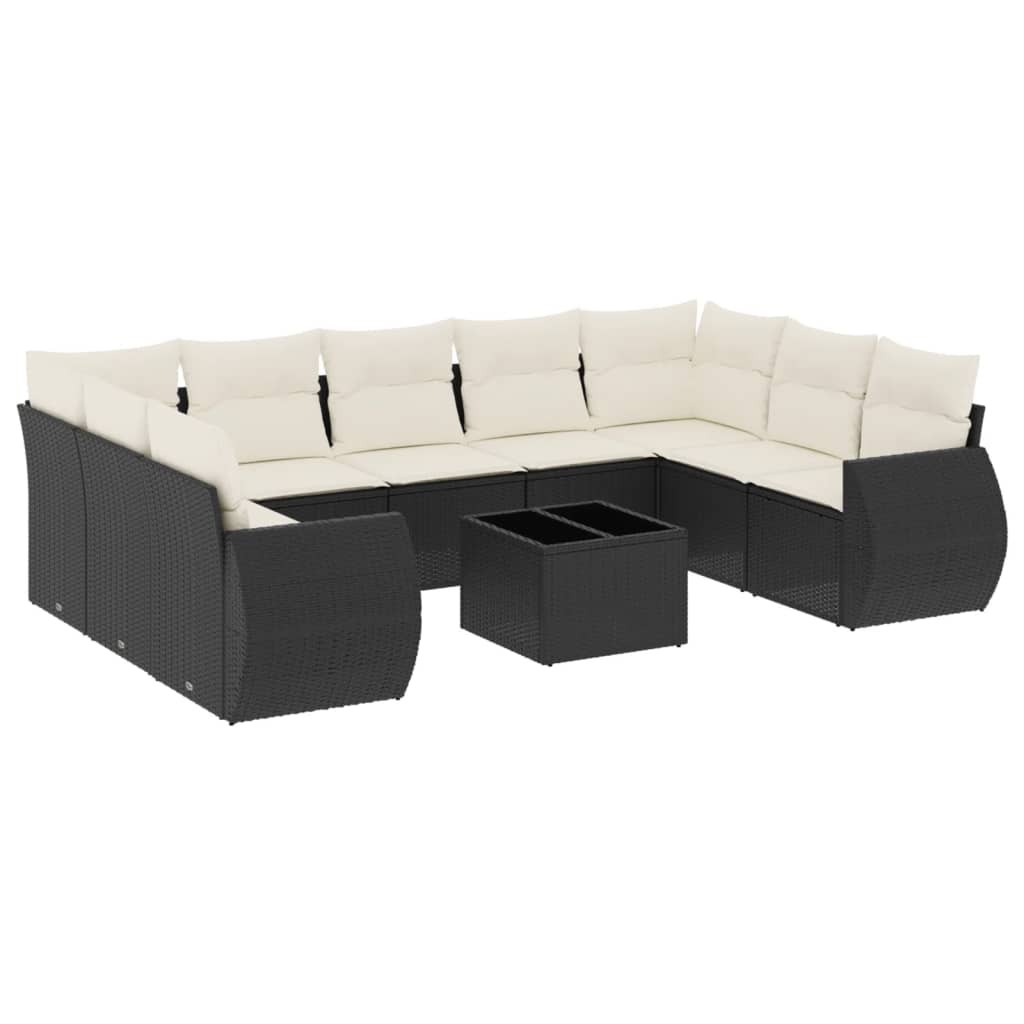 10-dijelni set vrtnih sofa s jastucima crni od poliratana