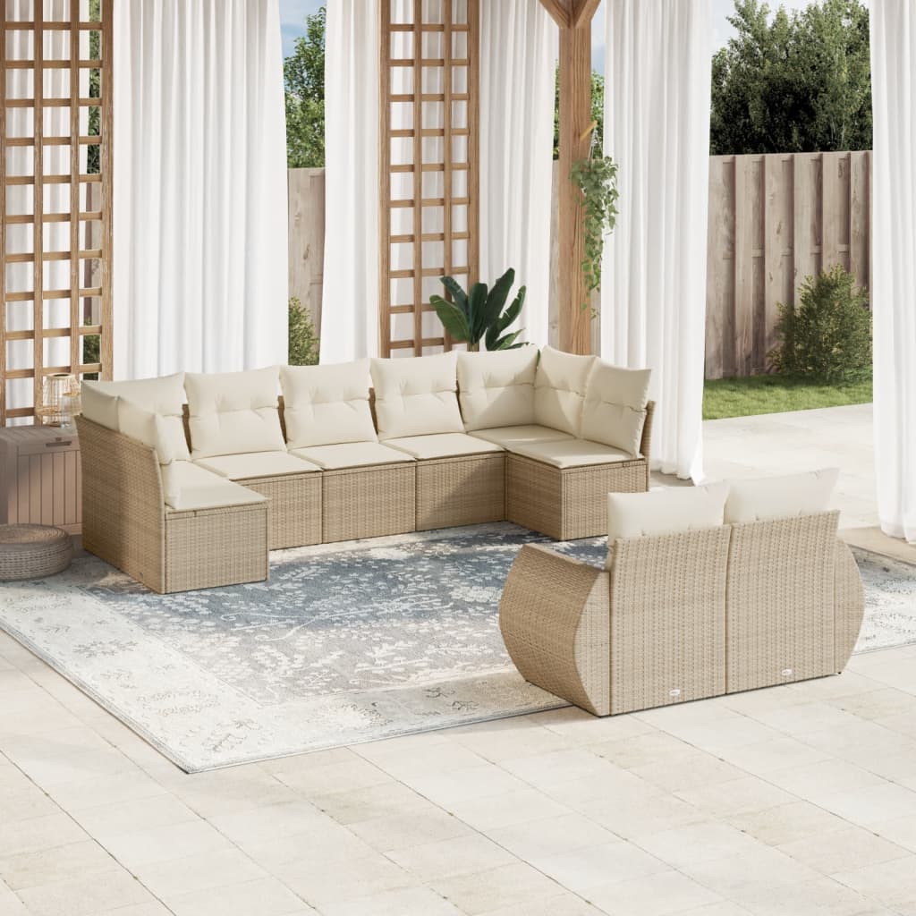 9-dijelni set vrtnih sofa s jastucima bež od poliratana 71 x 62 x 69 cm