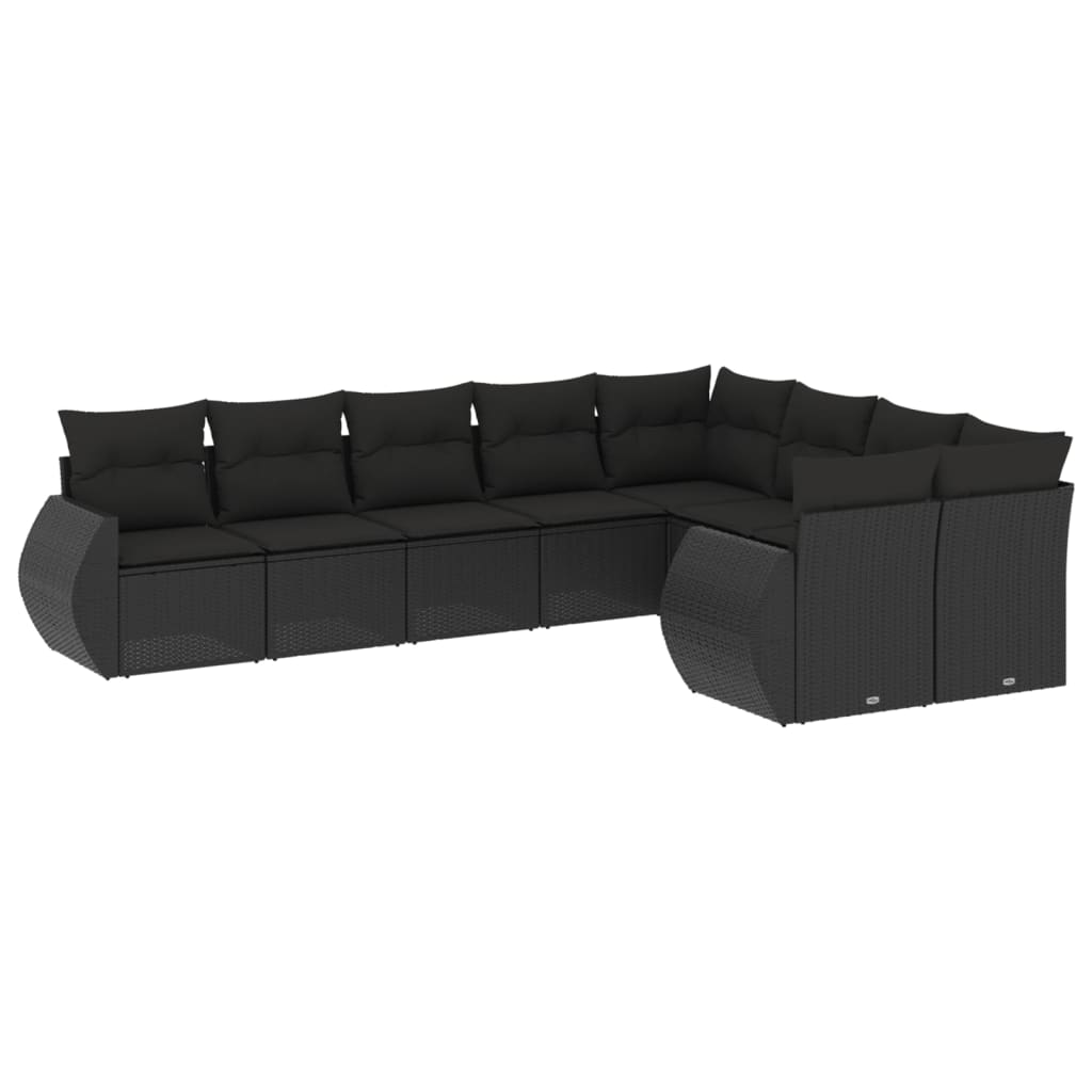 9-dijelni set vrtnih sofa s jastucima crni od poliratana