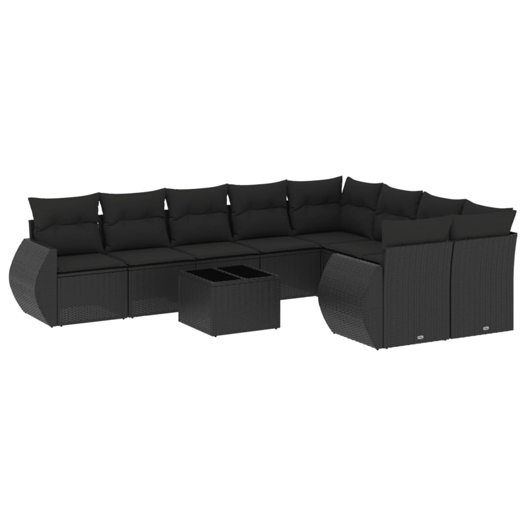 10-dijelni set vrtnih sofa s jastucima crni od poliratana