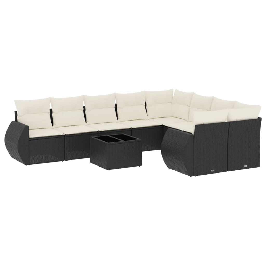 10-dijelni set vrtnih sofa s jastucima crni od poliratana