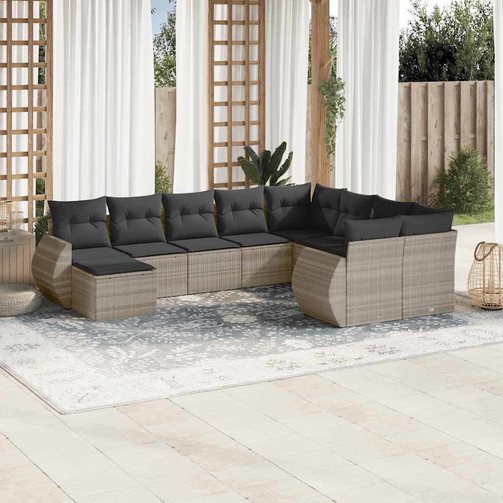 10-dijelni set vrtnih sofa poliratan s jastucima svijetlosivi