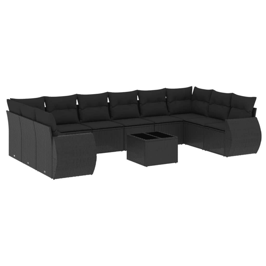 11-dijelni set vrtnih sofa od poliratana s jastucima crni