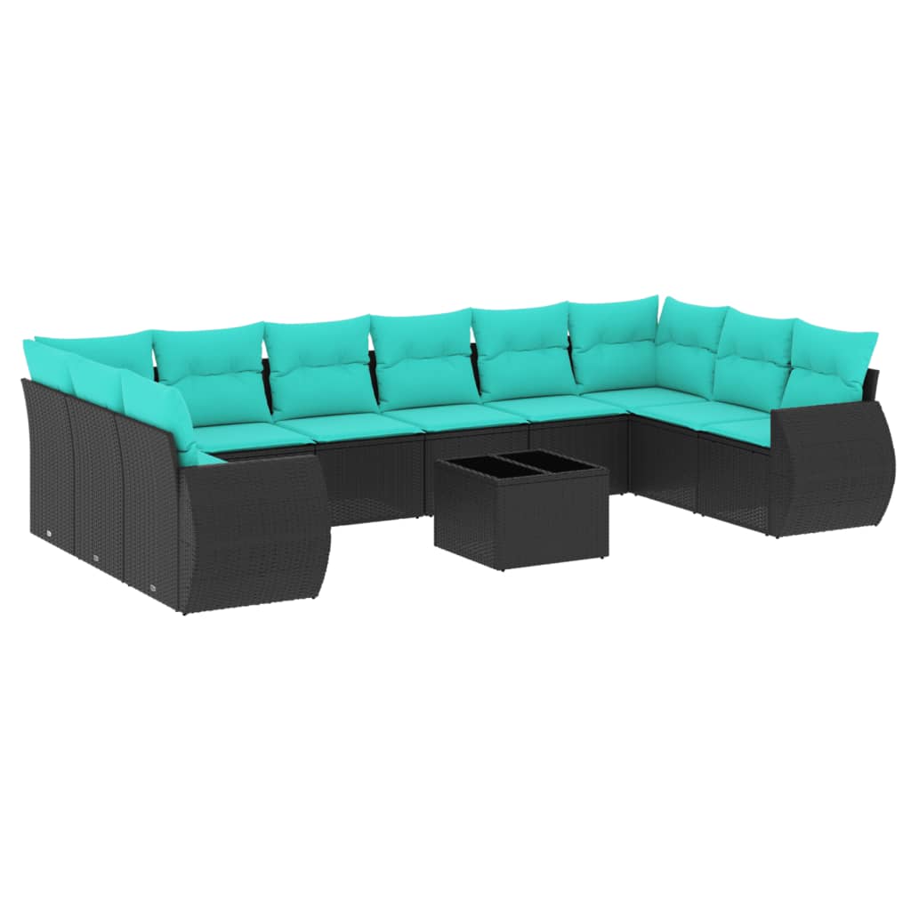 11-dijelni vrtni set s jastucima crni poliratan