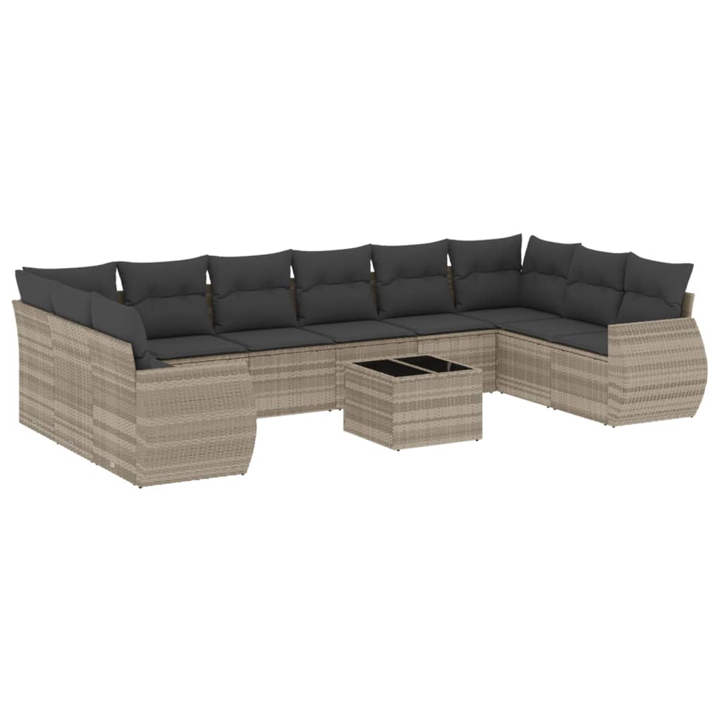 11-dijelni set vrtnih sofa poliratan s jastucima svijetlosivi