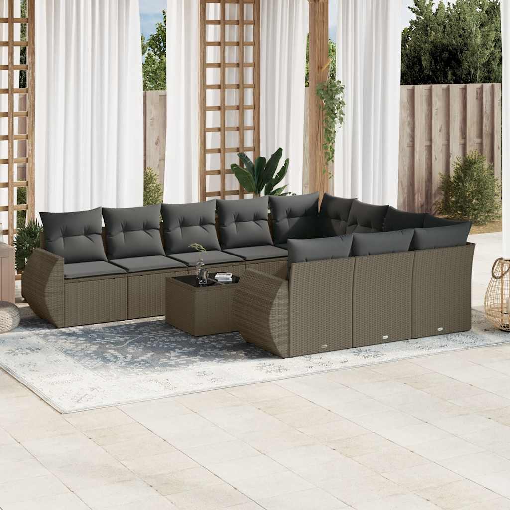 11-dijelni set vrtnih sofa poliratan s jastucima svijetlosivi