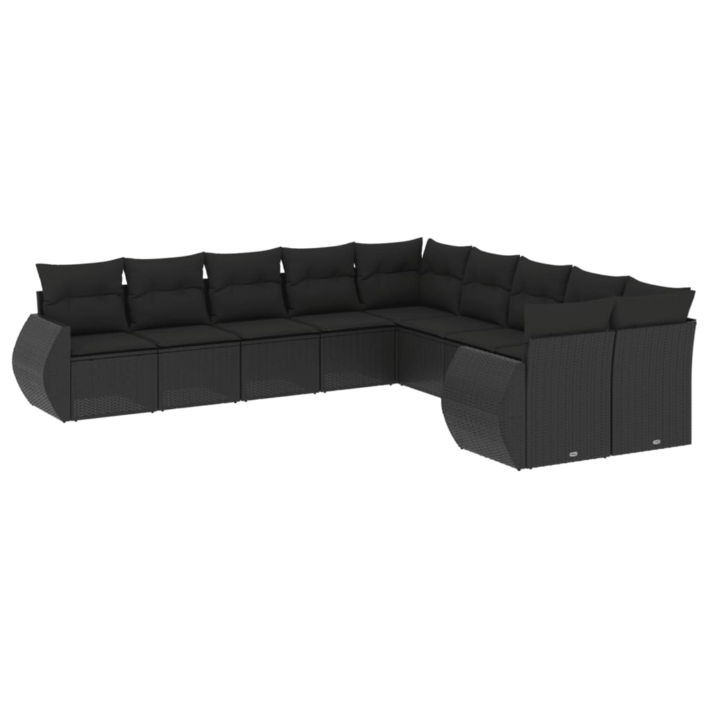 10-dijelni set vrtnih sofa s jastucima crni od poliratana