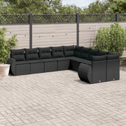 10-dijelni set vrtnih sofa s jastucima crni od poliratana
