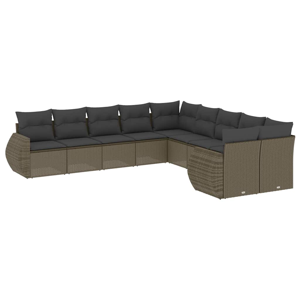 10-dijelni set vrtnih sofa poliratan s jastucima svijetlosivi