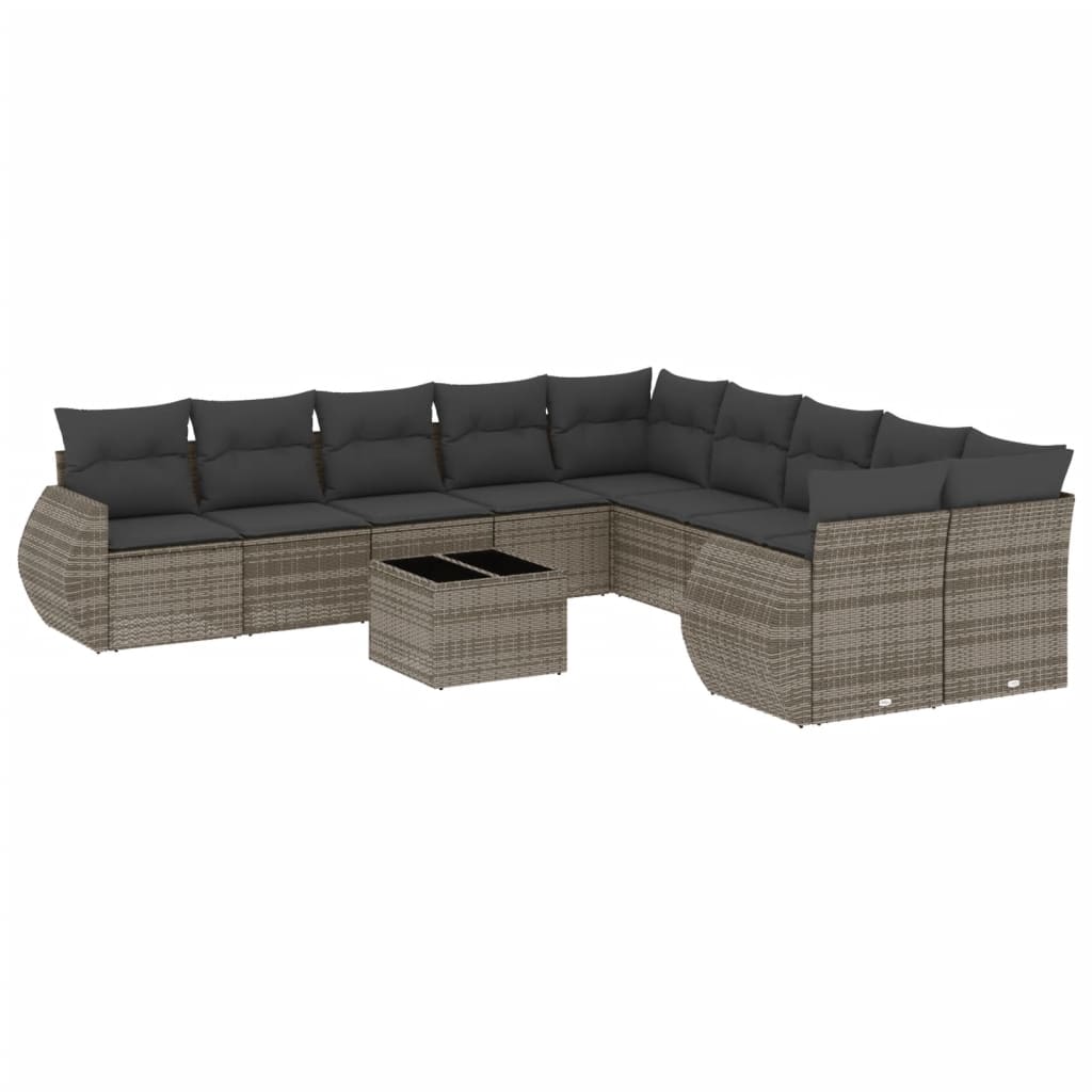 11-dijelni set vrtnih sofa od poliratana s jastucima sivi