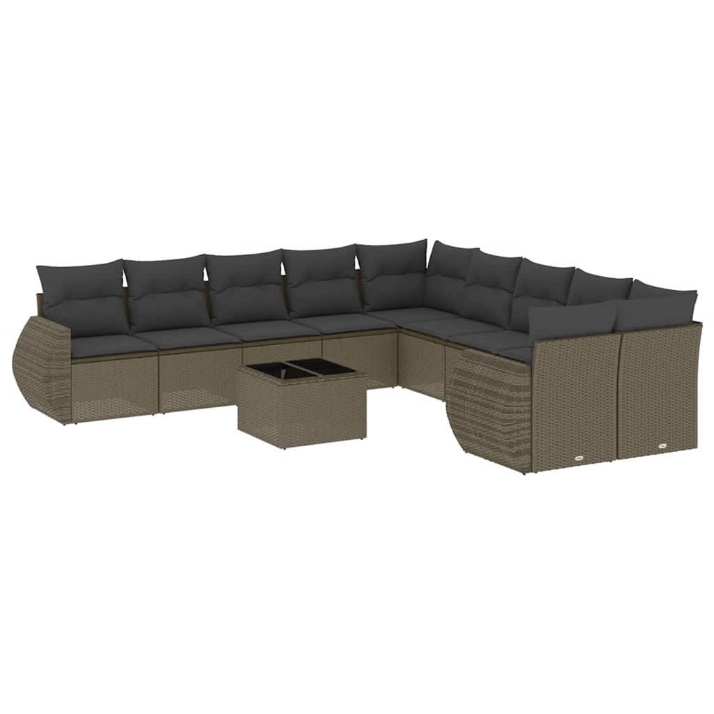 11-dijelni set vrtnih sofa poliratan s jastucima svijetlosivi
