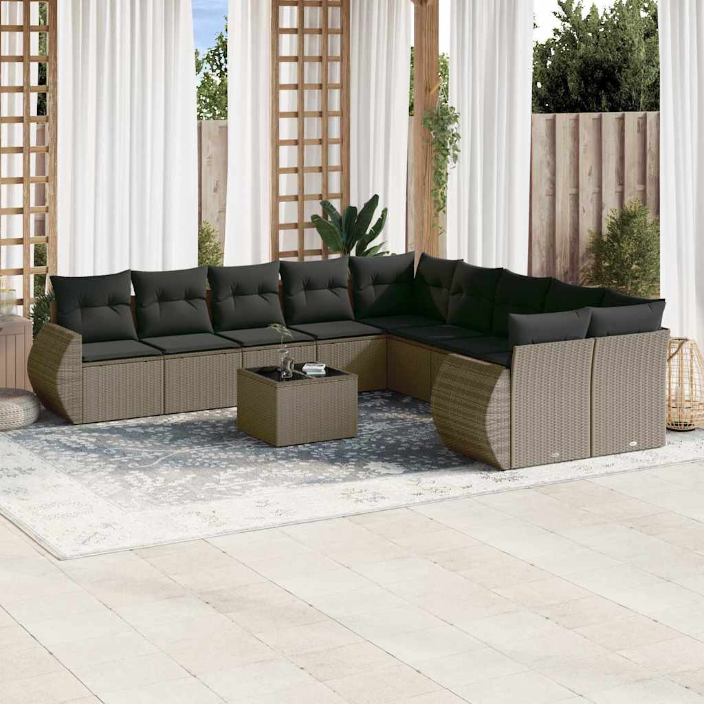 11-dijelni set vrtnih sofa poliratan s jastucima svijetlosivi