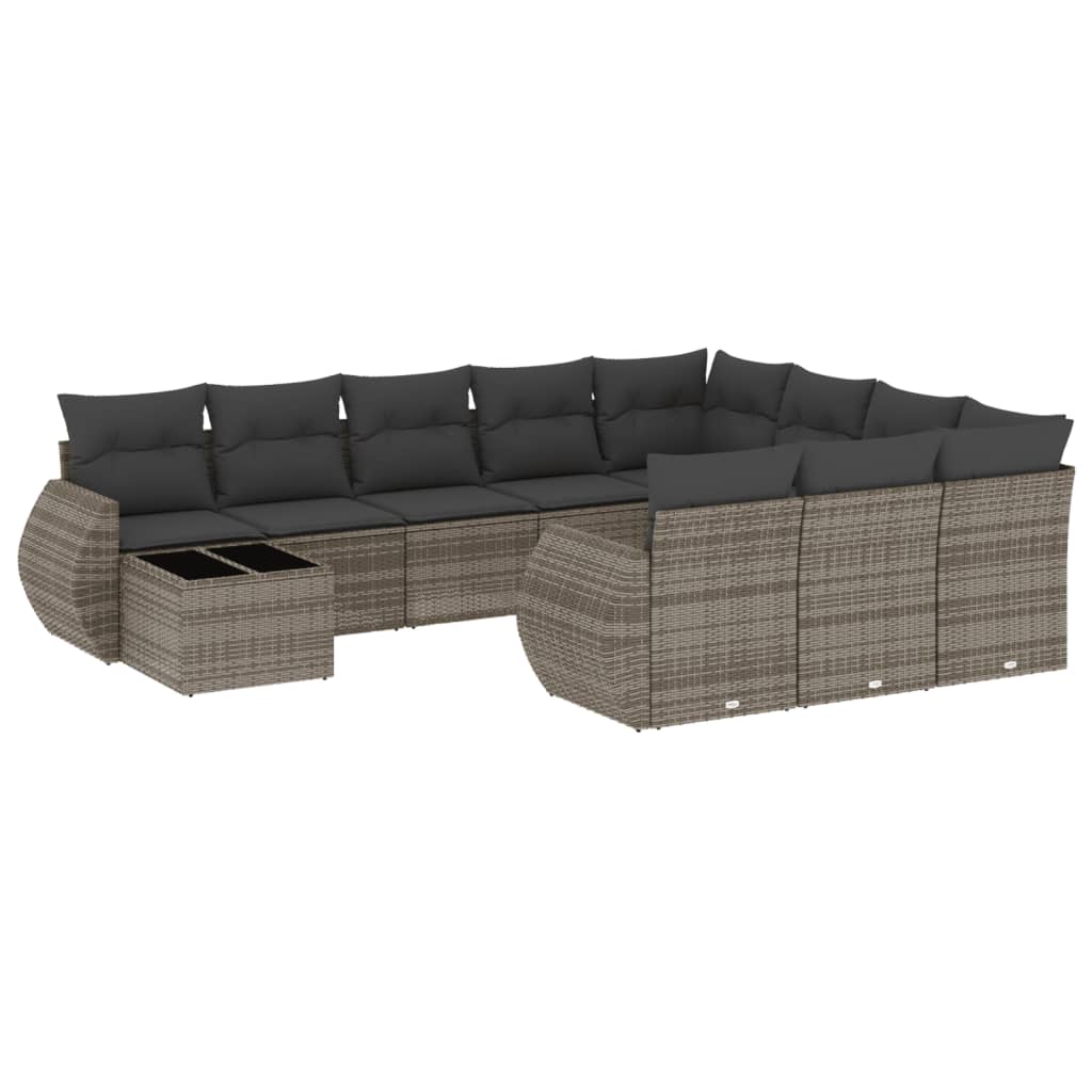 11-dijelni set vrtnih sofa od poliratana s jastucima sivi