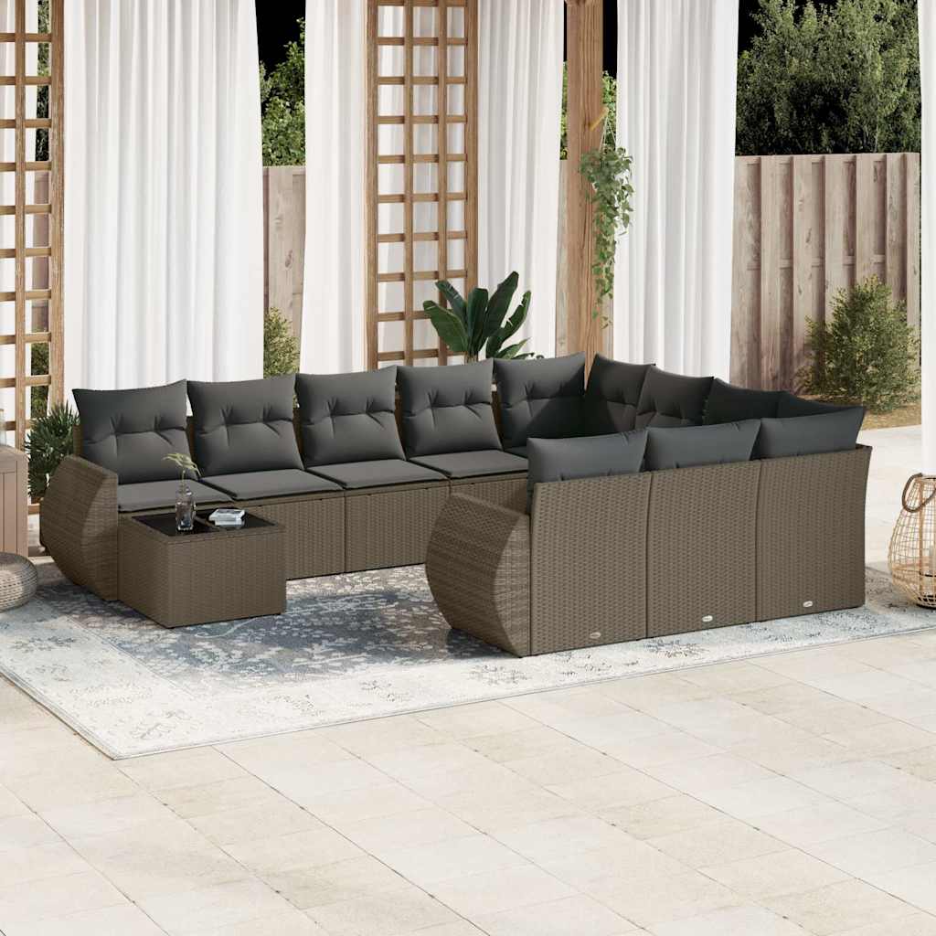 11-dijelni set vrtnih sofa poliratan s jastucima svijetlosivi