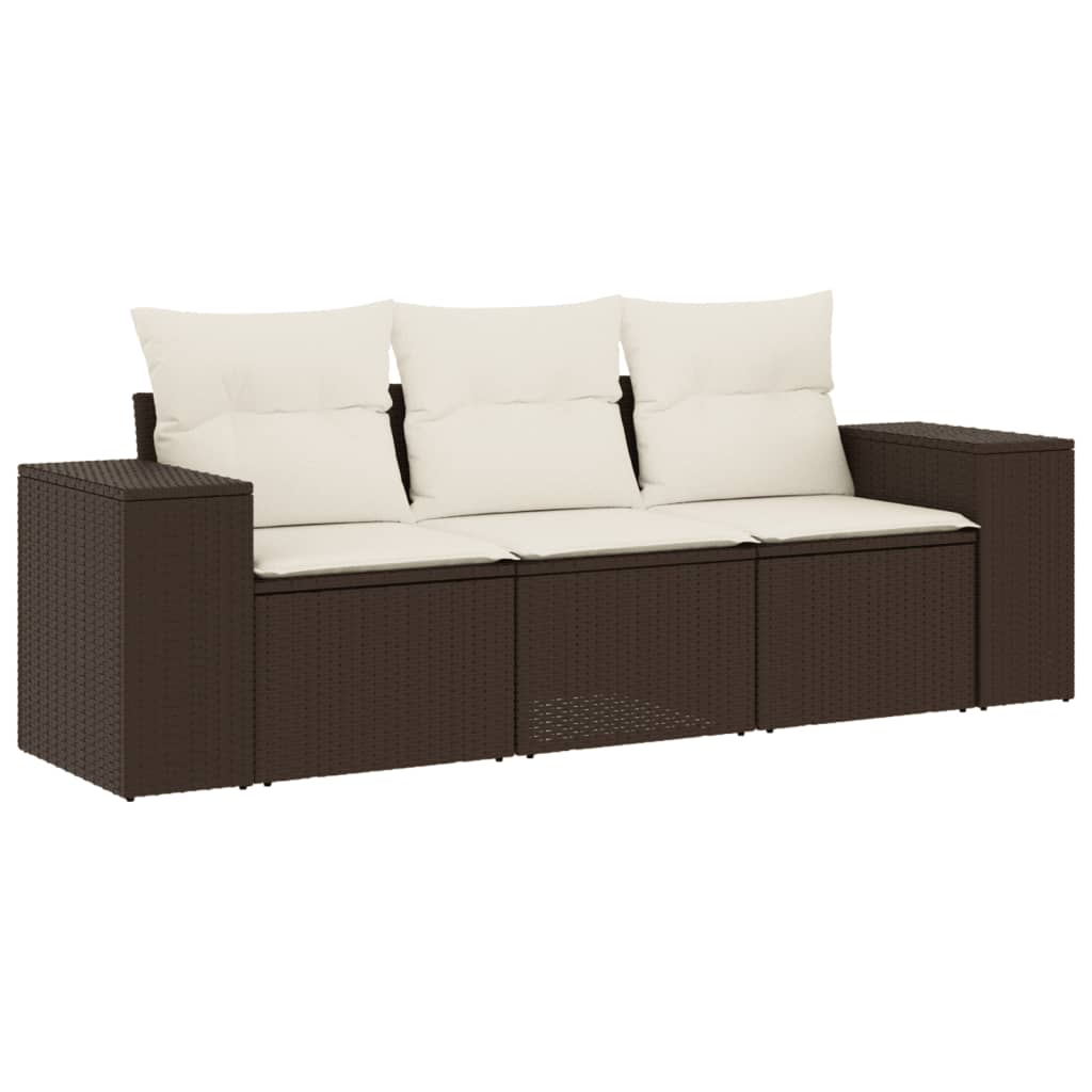 3-dijelni set vrtnih sofa s jastucima smeđi od poliratana