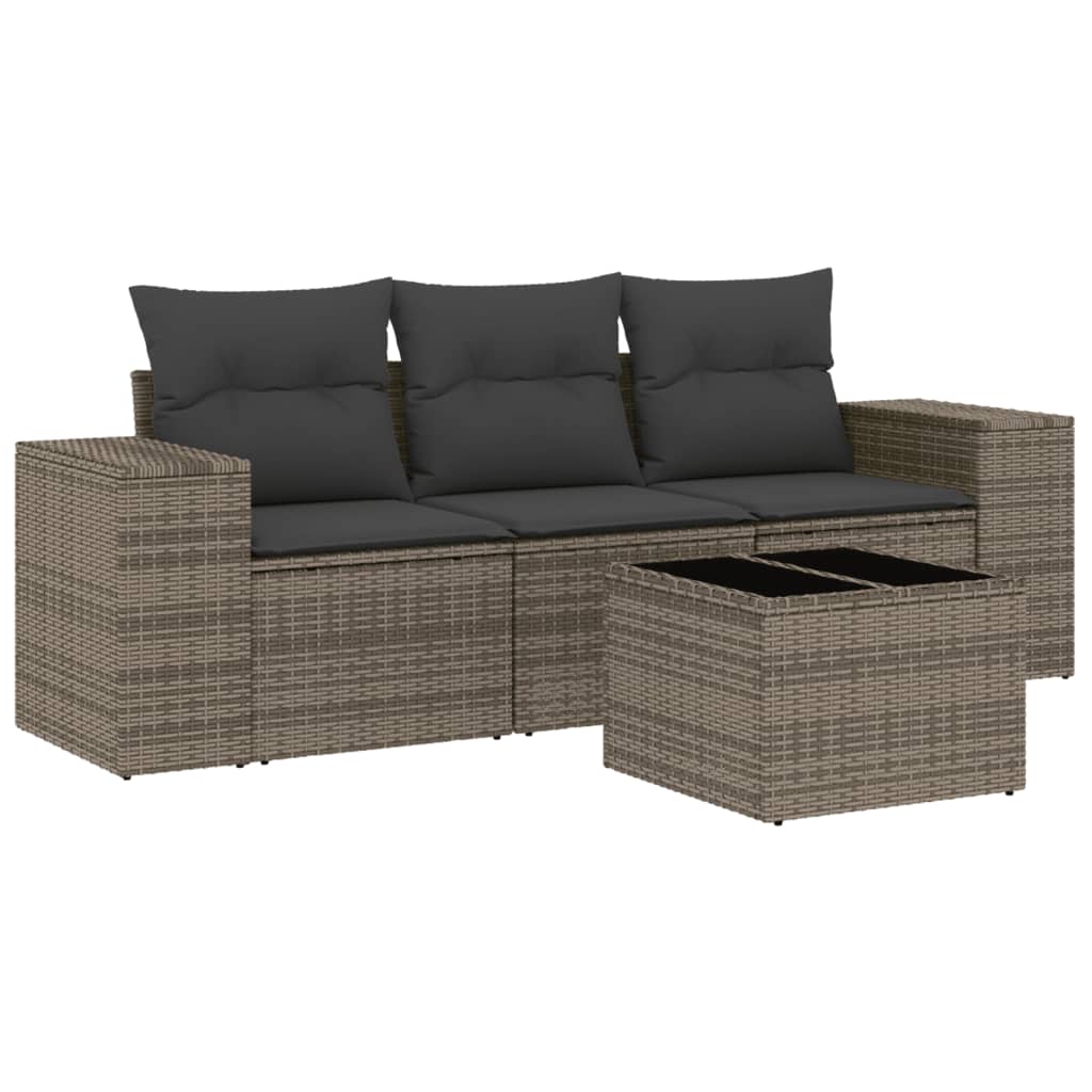 4-dijelni set vrtnih sofa od poliratana s jastucima sivi