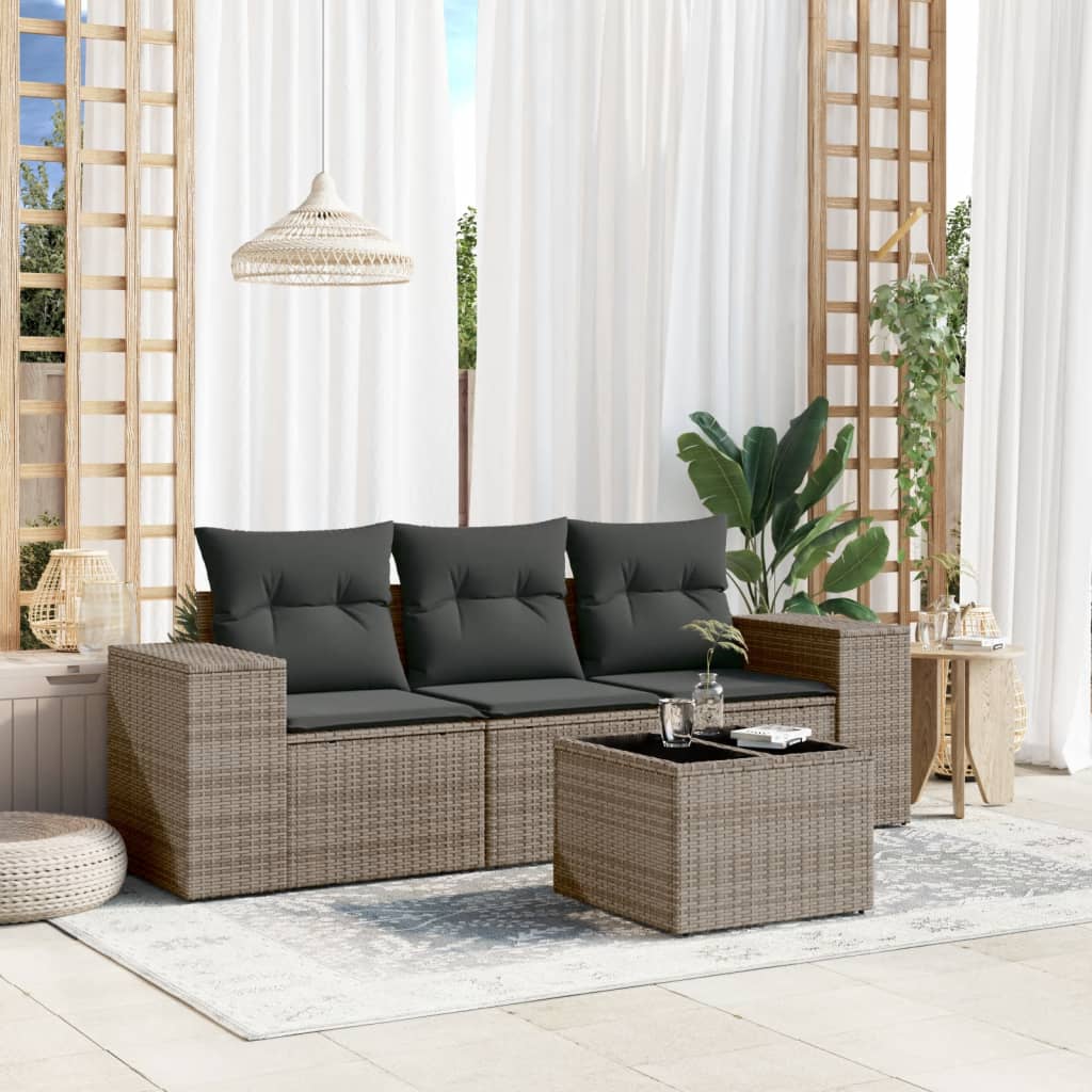 4-dijelni set vrtnih sofa od poliratana s jastucima sivi