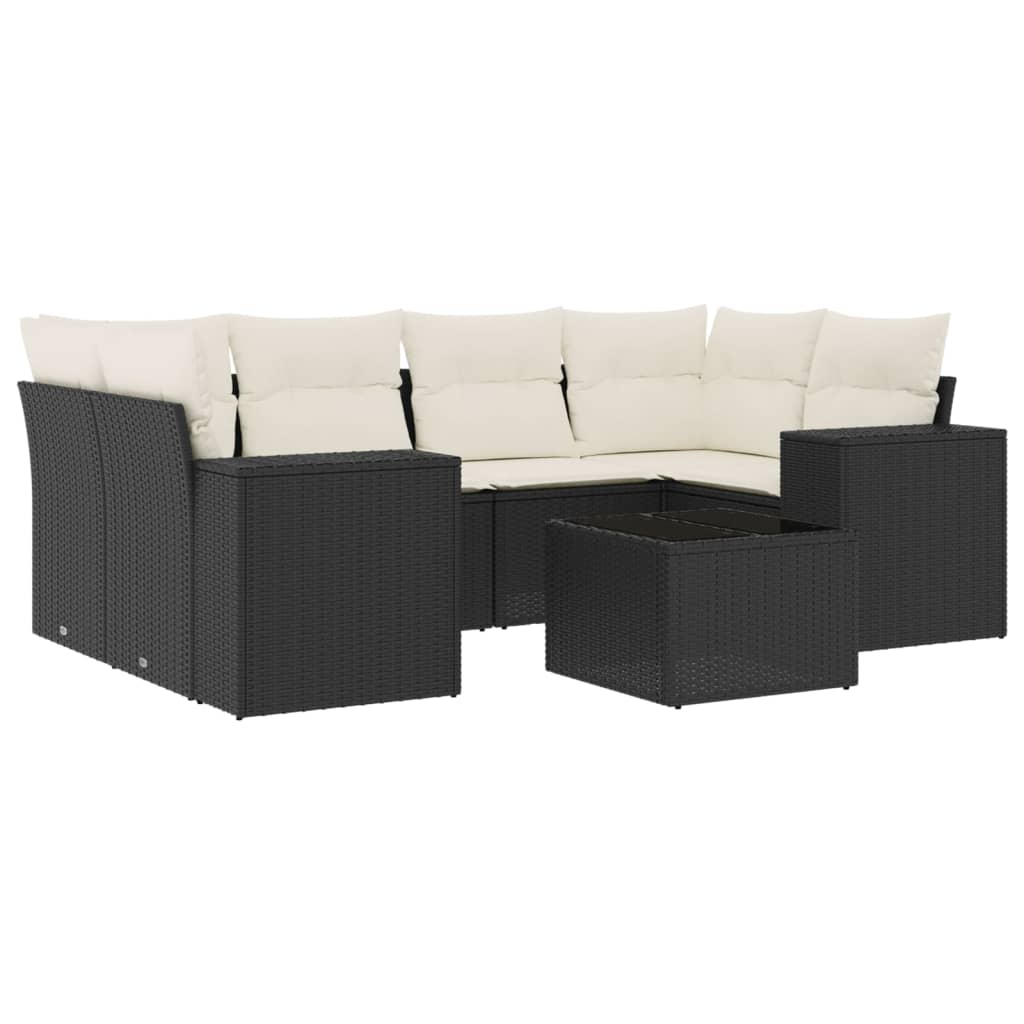 7-dijelni set vrtnih sofa od poliratana s jastucima crni