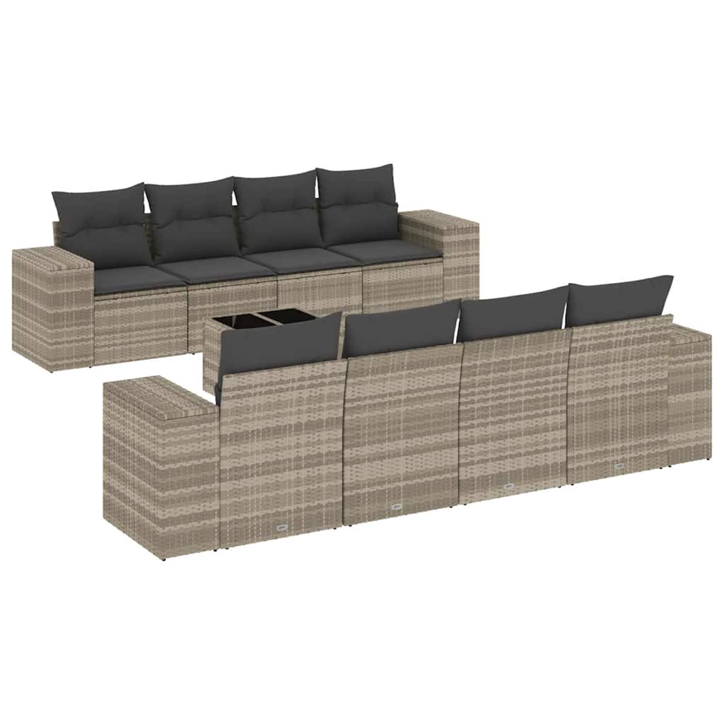 9-dijelni set vrtnih sofa od poliratana s jastucima svjetlosivi