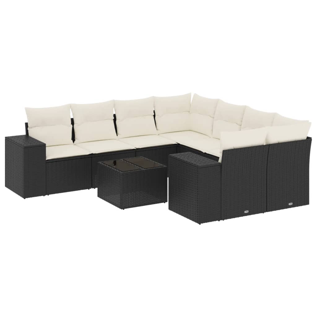 9-dijelni set vrtnih sofa s jastucima crni od poliratana