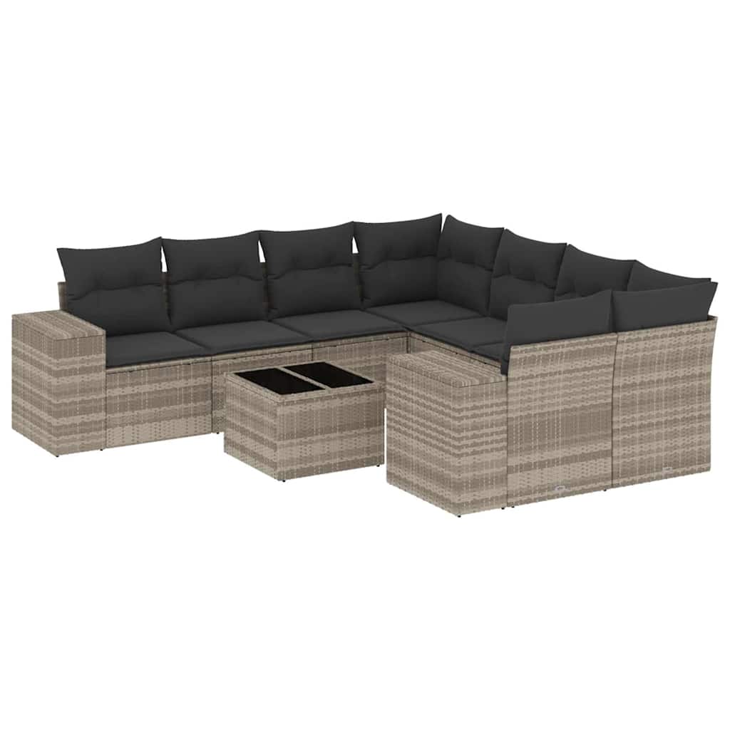 9-dijelni set vrtnih sofa od poliratana s jastucima svjetlosivi