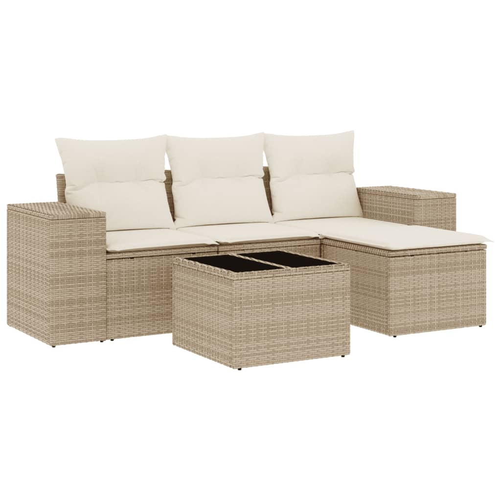 5-dijelni vrtni set sofa s jastucima bež od poliratana