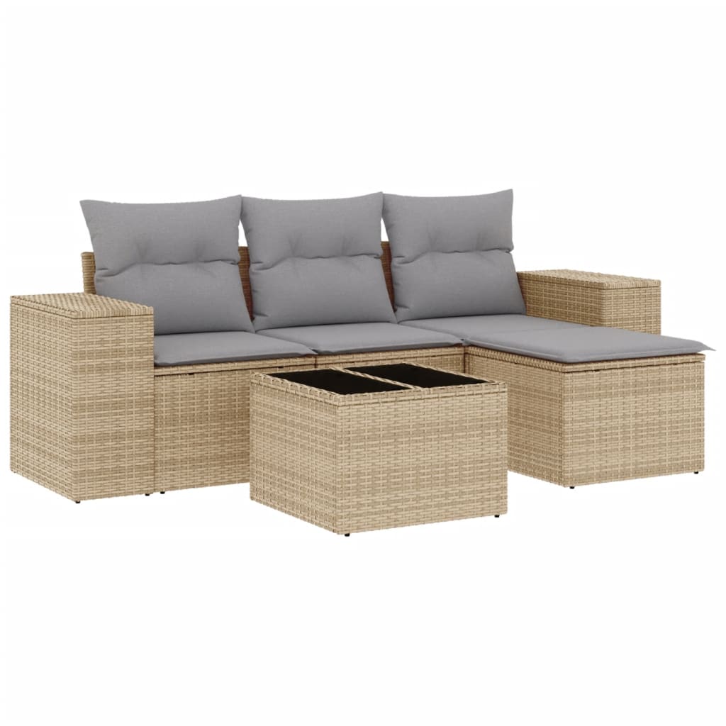 5-dijelni vrtni set sofa s jastucima bež od poliratana
