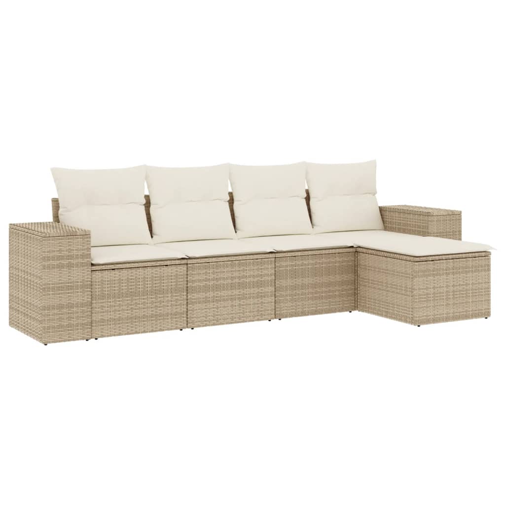 5-dijelni vrtni set sofa s jastucima bež od poliratana