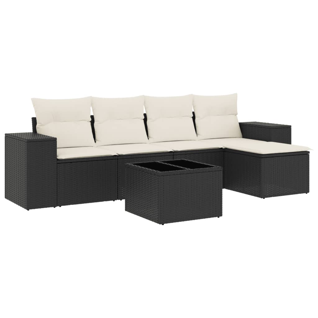 6-dijelni set vrtnih sofa s jastucima crni od poliratana