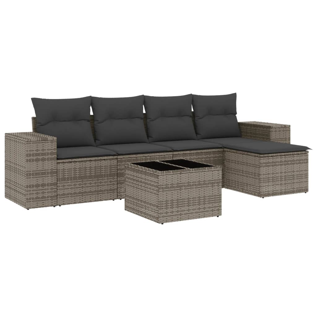 6-dijelni set vrtnih sofa od poliratana s jastucima sivi