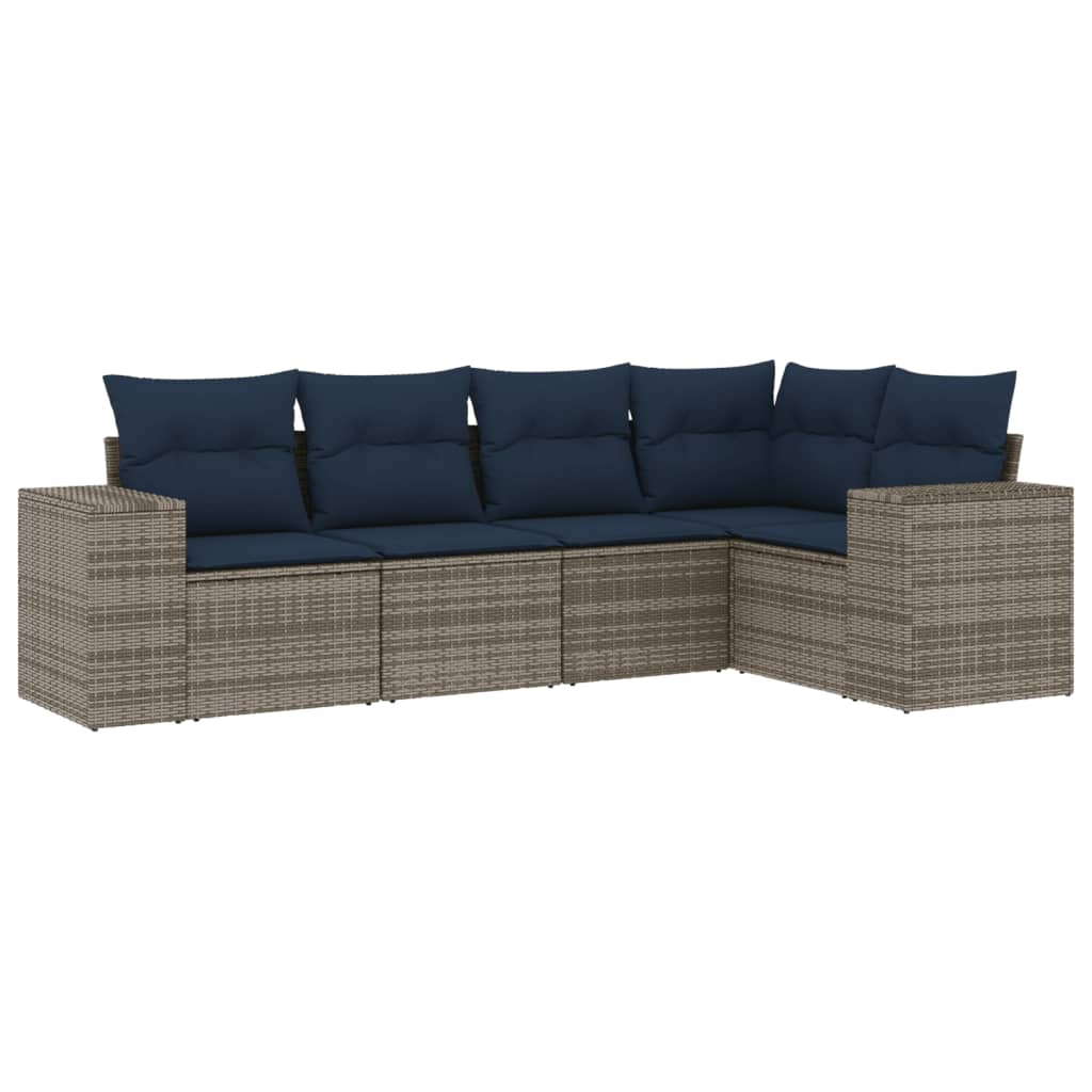 Vrtni set od 5 dijelova s jastucima, sivi poliratan