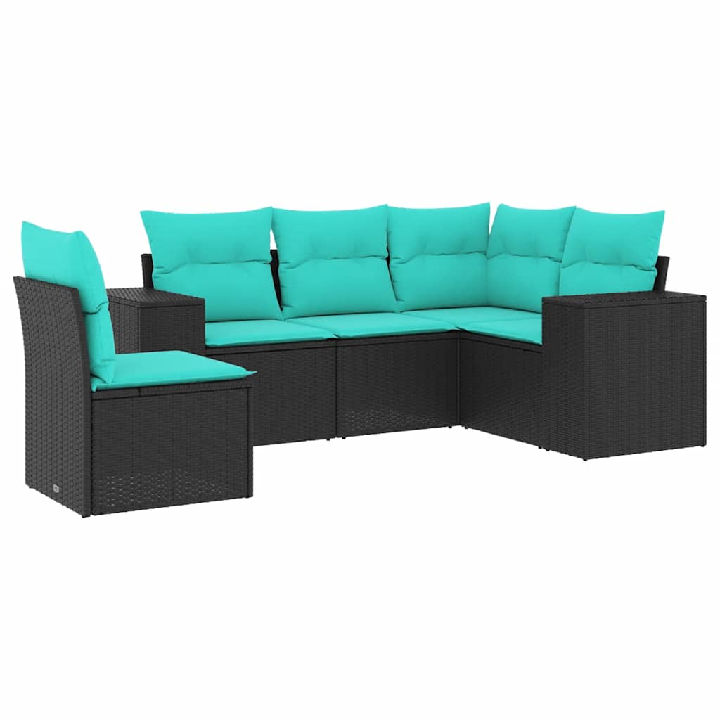 Vrtni set od 5 dijelova s jastucima, crni poliratan